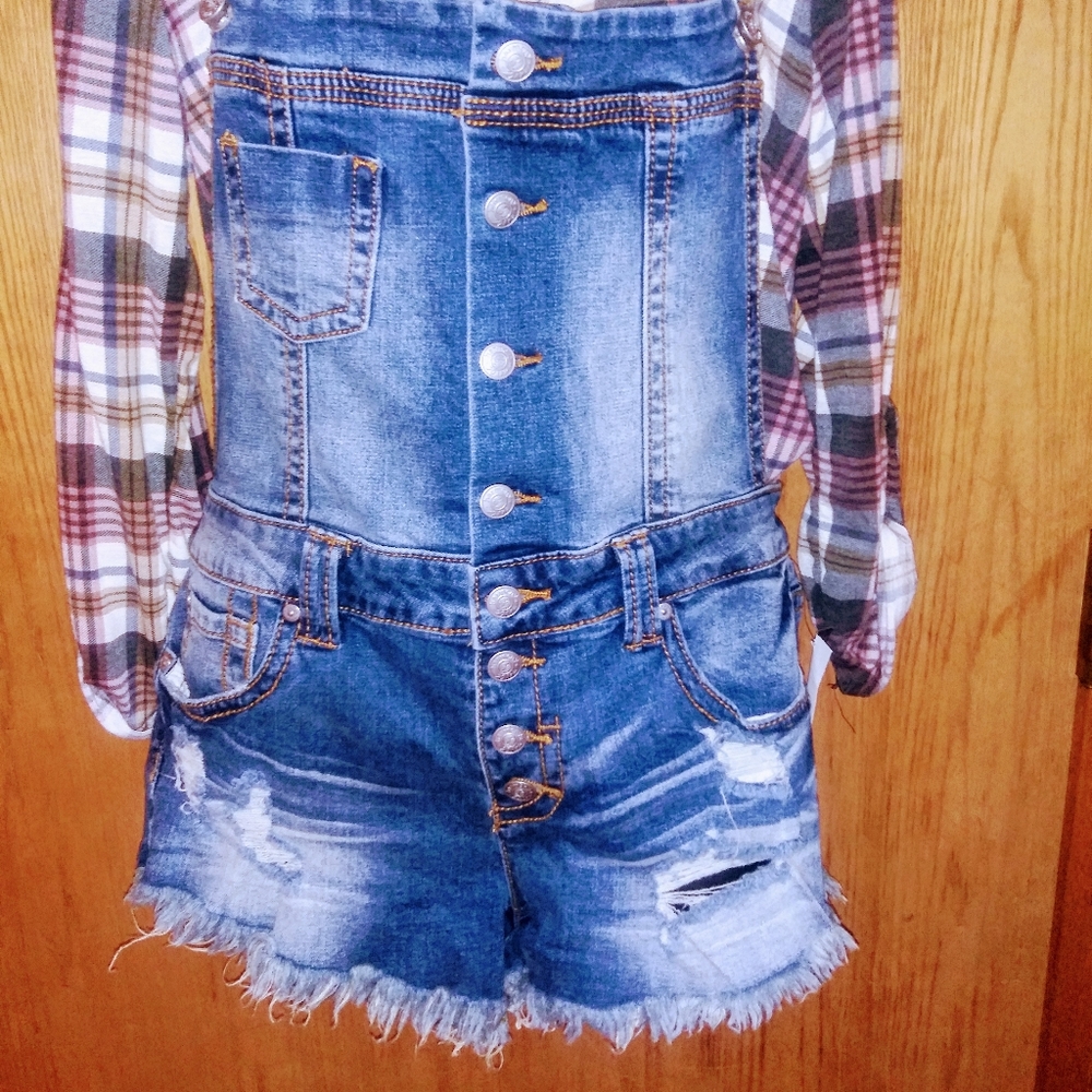 Denim Faded Overall Shortalls